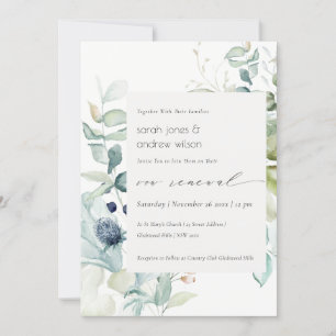 Soft Pastel Blue Green Foliage Vow Renewal Invite