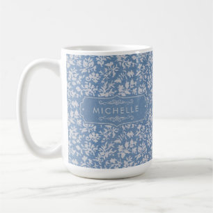 Soft Pastel Blue & Grey White Floral Boho Pattern Coffee Mug