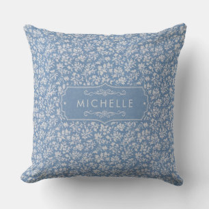 Soft Pastel Blue & Grey White Floral Boho Pattern Cushion