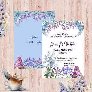 Soft Pastel Blue Lilac Hydrangea 1st Mother's Day  Invitation