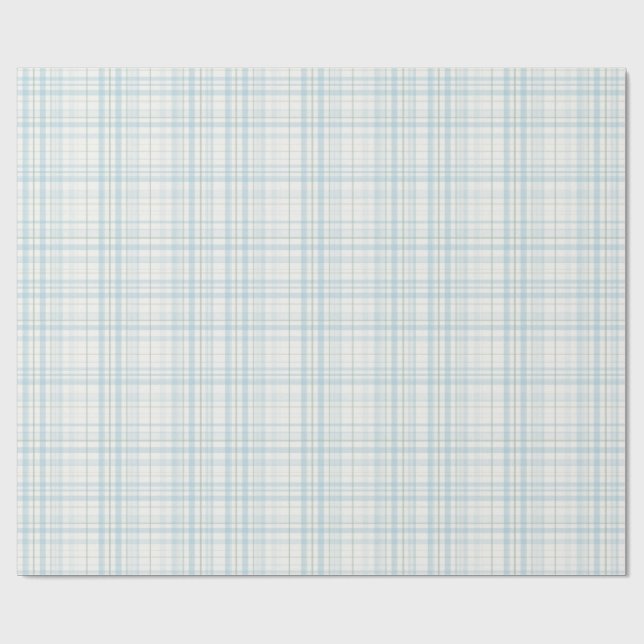 Soft Pastel Blue Linen Plaid Wrapping Paper (Flat)