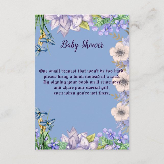 Soft Pastel Blue Purple Blooms Floral Baby Shower Enclosure Card (Front)