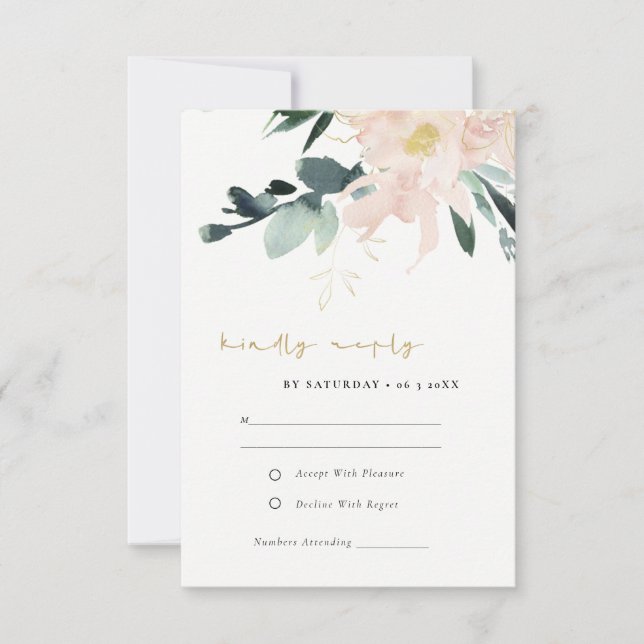 SOFT PASTEL BLUSH FLORAL BUNCH WATERCOLOR RSVP CARD (Front)