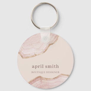  Soft Pastel Blush Rose Gold Agate Marble Texture Key Ring