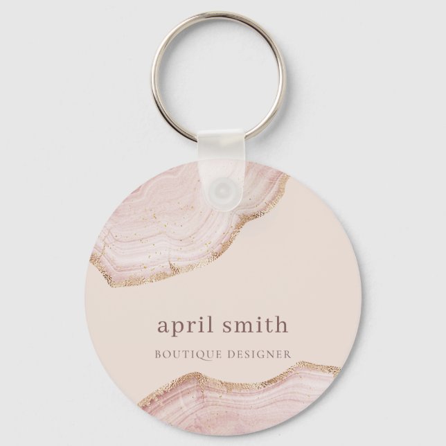  Soft Pastel Blush Rose Gold Agate Marble Texture Key Ring (Front)