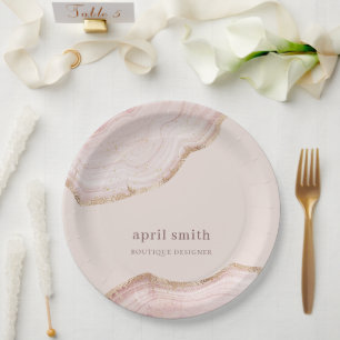 Soft Pastel Blush Rose Gold Agate Marble Texture Paper Plate