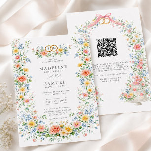 Soft Pastel Blush Watercolor Wildflower Floral Invitation