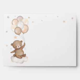 Soft Pastel Brown Teddy Bear Balloons Clouds Stars Envelope