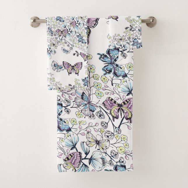 Soft Pastel Butterflies Bath Towel Set (Insitu)