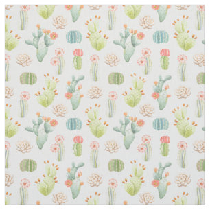 Soft Pastel Cactus & Succulent Pattern Fabric
