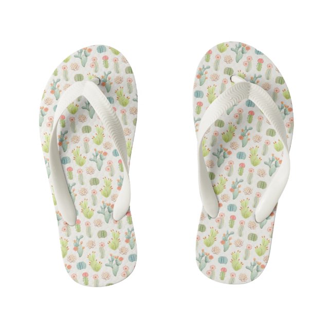 Soft Pastel Cactus & Succulent Pattern Kid's Thongs (Footbed)