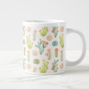 Soft Pastel Cactus & Succulent Pattern Large Coffee Mug