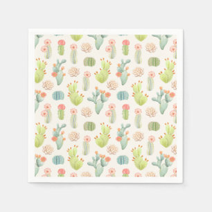 Soft Pastel Cactus & Succulent Pattern Napkin