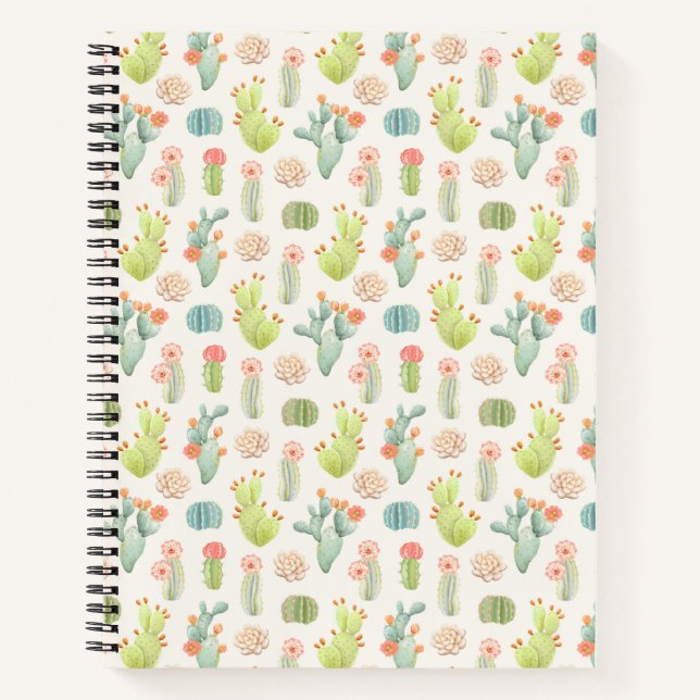 Soft Pastel Cactus & Succulent Pattern Notebook (Front)