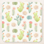 Soft Pastel Cactus & Succulent Pattern Square Paper Coaster<br><div class="desc">Image by Nikiparonak | Shutterstock. Image ID: 636343811 | This pattern features a cute,  soft pastel cactus design.</div>