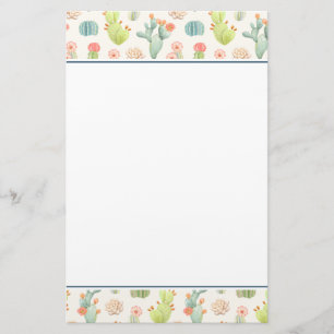 Soft Pastel Cactus & Succulent Pattern Stationery