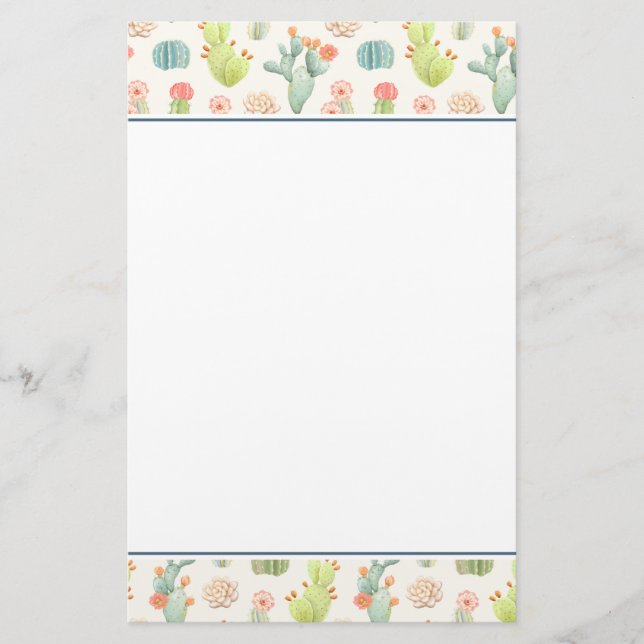 Soft Pastel Cactus & Succulent Pattern Stationery (Front)
