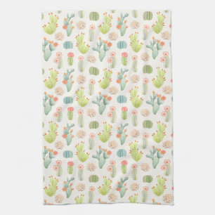 Soft Pastel Cactus & Succulent Pattern Tea Towel