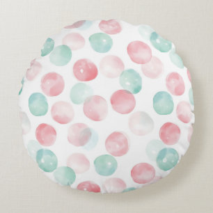 Soft Pastel Charm in Pink, Green & Blue Round Cushion