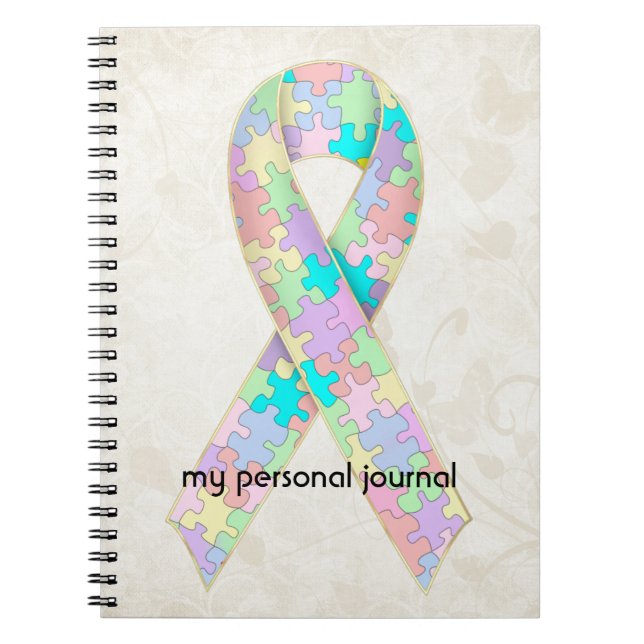 Soft Pastel Colour Autism Ribbon Awareness Design Notebook (Front)