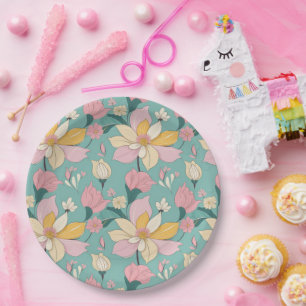 Soft pastel colour floral pattern paper plate