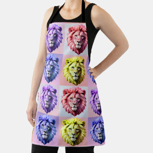 Soft Pastel Colour Lion Head Check Pattern Design Apron
