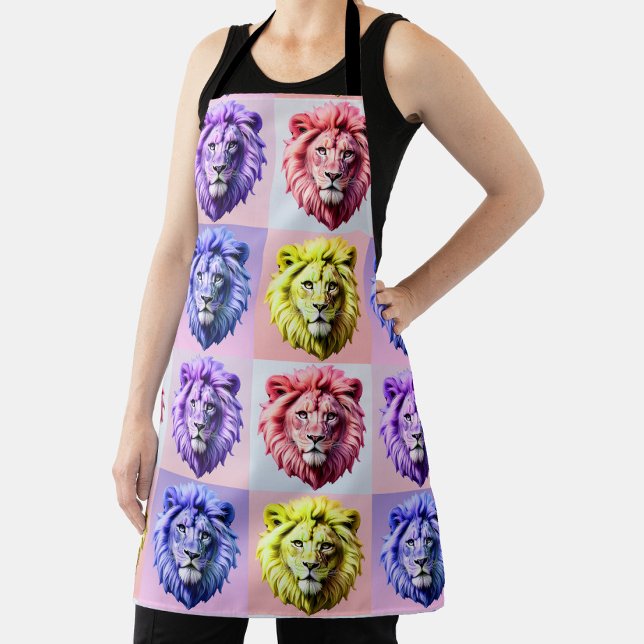 Soft Pastel Colour Lion Head Check Pattern Design  Apron (Creator Uploaded)