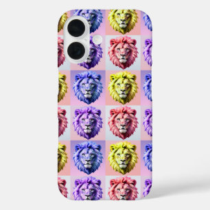 Soft Pastel Colour Lion Head Check Pattern Design iPhone 16 Case