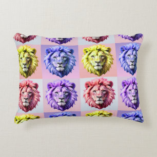 Soft Pastel Colour Lion Head Check Pattern Design Decorative Cushion