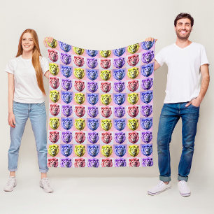 Soft Pastel Colour Lion Head Check Pattern Design Fleece Blanket