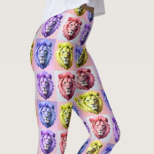 Soft Pastel Colour Lion Head Check Pattern Design Leggings