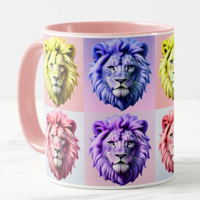 Soft Pastel Colour Lion Head Check Pattern Design  Mug (Creator Uploaded)