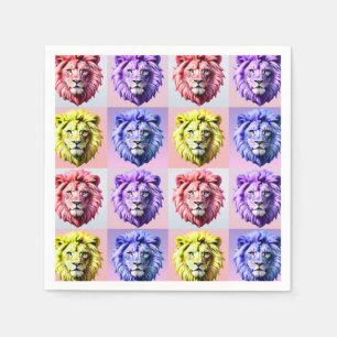 Soft Pastel Colour Lion Head Check Pattern Design Napkin
