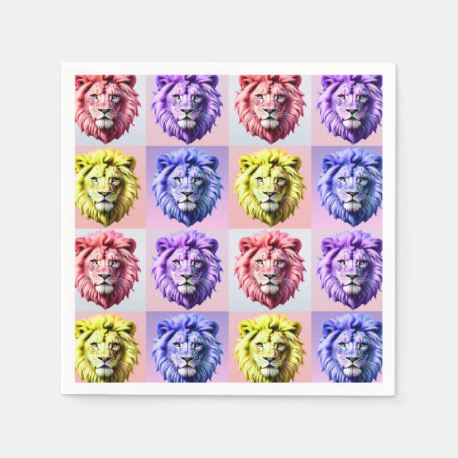 Soft Pastel Colour Lion Head Check Pattern Design  Napkin (Front)