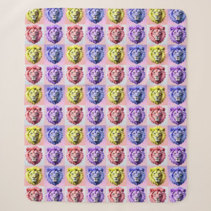 Soft Pastel Colour Lion Head Check Pattern Design Sherpa Blanket