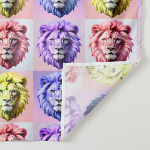 Soft Pastel Colour Lion Head Check Pattern Design  Tapestry
