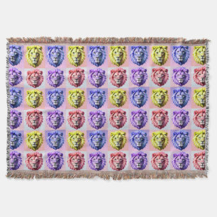 Soft Pastel Colour Lion Head Check Pattern Design Throw Blanket