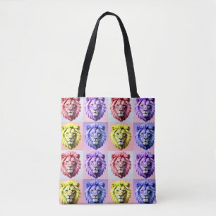 Soft Pastel Colour Lion Head Check Pattern Design Tote Bag