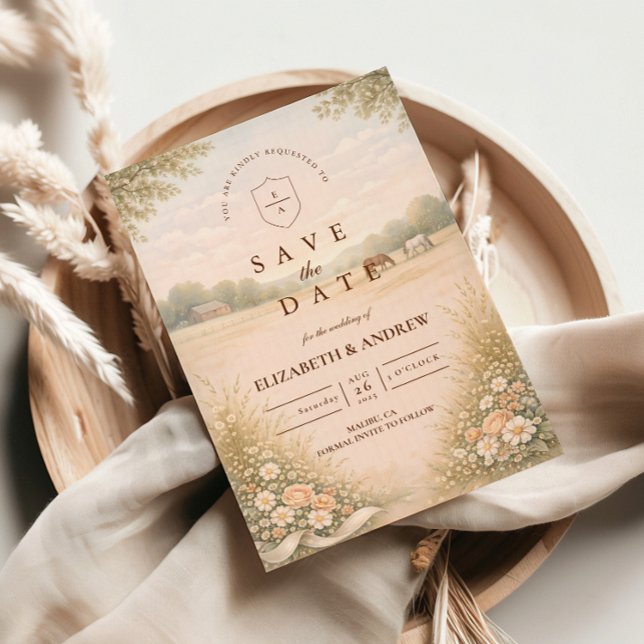 Soft Pastel Countryside Meadow Wedding Save The Date (Creator Uploaded)