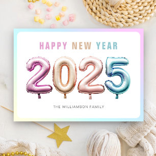 Soft Pastel Cute 2025 Balloons Happy New Year Holiday Card