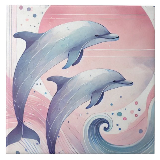 soft pastel dolphins ceramic tile (Front)