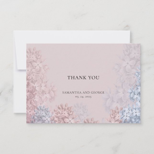 Soft pastel dusty pink dusty blue spring hyacinths thank you card (Front)