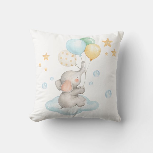 Soft Pastel Elephant Baby Boy Nursery Decor Cushion (Front)