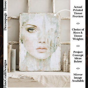 Soft Pastel Ethereal City Woman FT3L Decoupage Tissue Paper