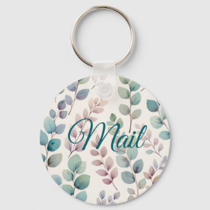 Soft Pastel Eucalyptus Leaves Mail Key Key Ring