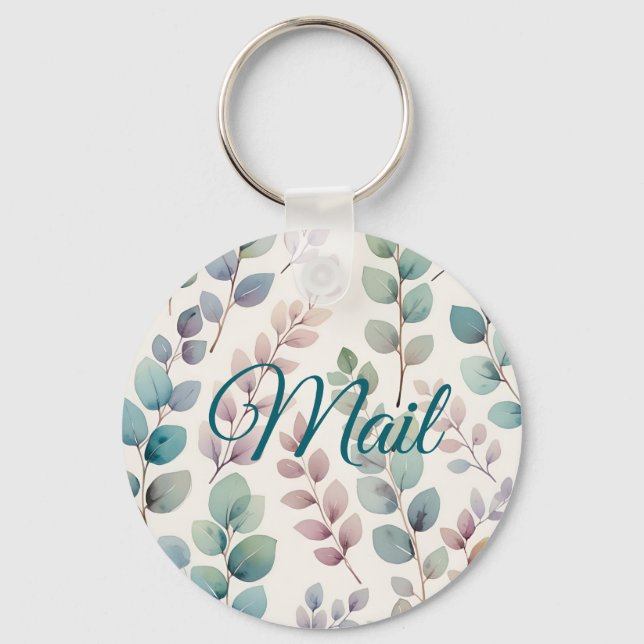 Soft Pastel Eucalyptus Leaves Mail Key Key Ring (Front)