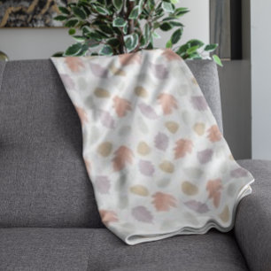 Soft Pastel Fall Leaf Pattern Minimalist Autumn Fleece Blanket