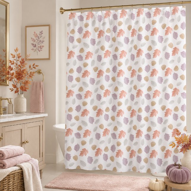 Soft Pastel Fall Leaf Pattern | Minimalist Autumn Shower Curtain (Creator Uploaded)