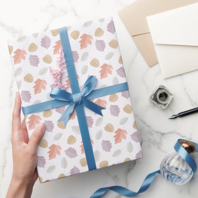 Soft Pastel Fall Leaf Pattern | Minimalist Autumn Wrapping Paper (Gifting)