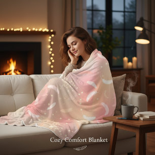 Soft Pastel Feathers Romantic Pink & Gold Cosy Fleece Blanket